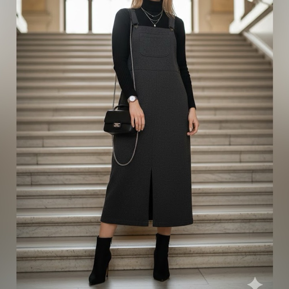 Women Elements by Spiegel Wool Blend Pinafore Jumper Dress Gray 12